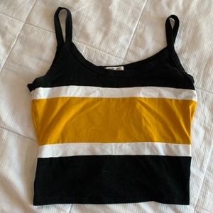 yellow,white,black striped tank crop top